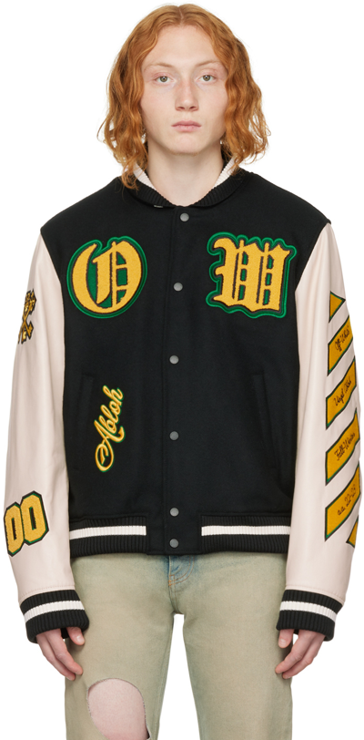 Off-white Black Wool Blend Jacket Black Off White Uomo 48 In Black Yellow