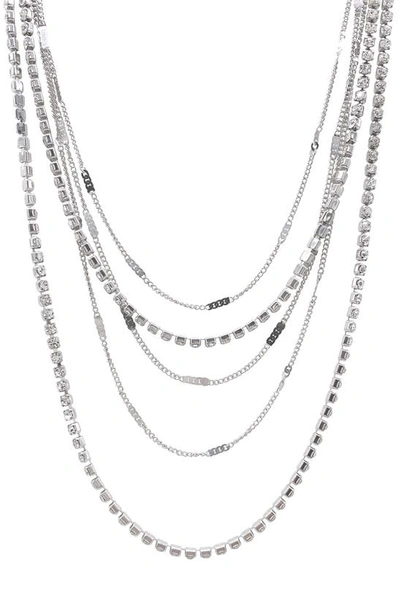 Adornia Set Of 2 Rhodium Plated Layered Tennis Necklaces In Silver