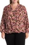 T Tahari Wrap Patterned Blouse In Multi Rose Bouquet Print