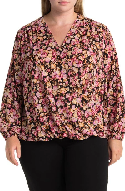 T Tahari Wrap Patterned Blouse In Multi Rose Bouquet Print