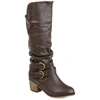 Journee Collection Women's Late Rouched Buckle Mid Shaft Block Heel Boots In Brown
