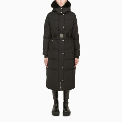Moose Knuckles Long Black Padded Jacket In A Technical Fabric