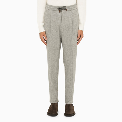 Brunello Cucinelli Grey Wool Trousers In White
