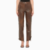 ROTATE BIRGER CHRISTENSEN BROWN FAUX LEATHER REGULAR TROUSERS