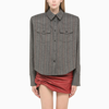 The Mannei Campo Striped Herringbone Shirt Jacket In Grey