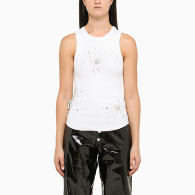 Des Phemmes White Tank Top With Crystals