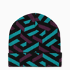 Versace Greca Signature Wool Blend Beanie Hat In Green