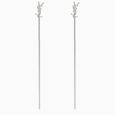 Saint Laurent Palladium-coloured Monogram Pendant Earrings In Metal