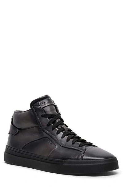 Santoni Men's Gloria High-top Leather Zip Trainers In Black