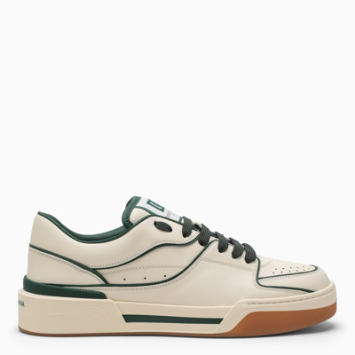 Dolce & Gabbana Ivory/green-coloured Leather Low-top Trainers In Beige