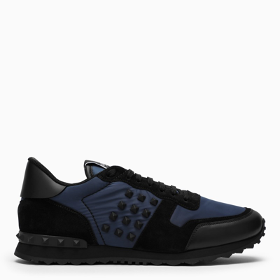Valentino Garavani Blue/black Fabric And Leather Low-top Sneakers