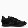 VALENTINO GARAVANI BLACK LEATHER AND FABRIC LOW-TOP SNEAKERS