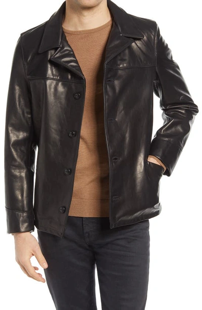 Schott Cowhide Leather Car Coat In Black