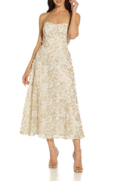Adrianna Papell Women's Floral Embroidered Strapless Fit & Flare Dress In Ivory Gold