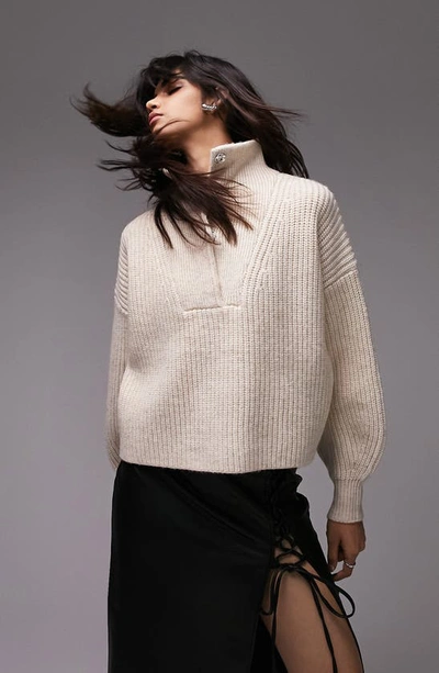 Topshop Stand Collar Sweater In Oat