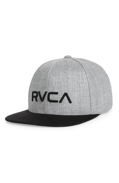 Rvca Men's Heathered Gray And Black Twill Ii Snapback Hat In Heathered Gray/black