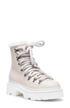 Santoni Houring Leather Shearling Hiking Boots In White