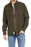 Schott Heather Flannel Long Sleeve Button-up Shirt In Olive