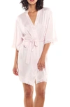 Papinelle Lace Trim Silk Short Robe In Ice Pink