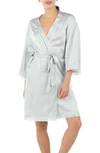 Papinelle Lace Trim Silk Short Robe In Sage