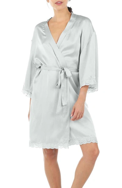 Papinelle Lace Trim Silk Short Dressing Gown In Sage