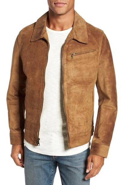 Schott Unlined Rough Out Oiled Cowhide Trucker Jacket In Brown