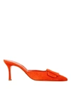 Manolo Blahnik Maysale 70 Buckle Suede Mules In Orange