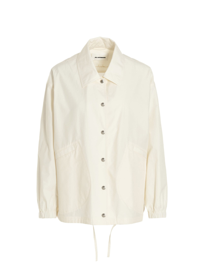 Jil Sander Logo Cotton Poplin Jacket In White