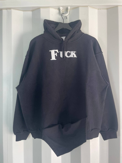 Pre-owned Vetements Oversized Inside Out Fuck Hoodie In Black