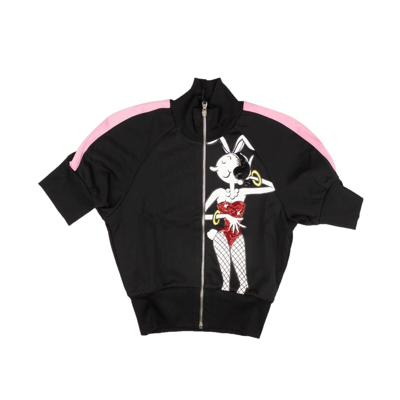 Pre-owned Moschino Couture Black Short Sleeve Pink Zip Track Jacket Size 4/40