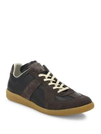 Maison Margiela Casual Low Top Sneakers With Suede Panels In Black