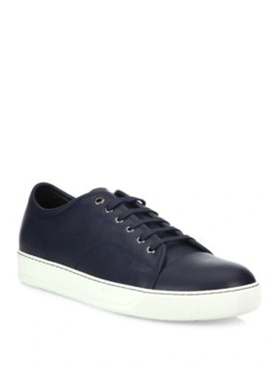 Lanvin Grained-leather Low-top Trainers In Dark Blue