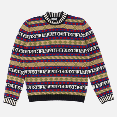 Pre-owned Jw Anderson Striped Intarsia Merino Wool Logo Sweater In Multicolor