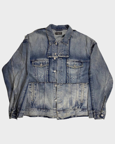 Pre-owned Balenciaga Cut Up Distressed Oversized Denim Jacket In 