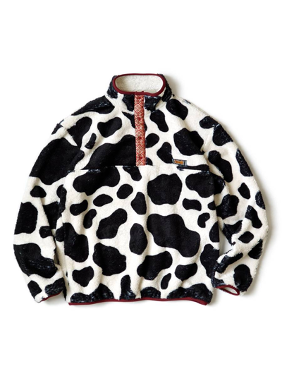 Pre-owned Kapital Kids' Cow Pattern Fleece Pullover Snap Jacket In White