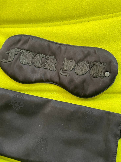 Pre-owned Chrome Hearts New 100% Silk & Leather Fuck You Eye Mask In Black