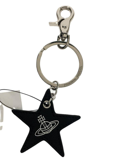 Pre-owned Vivienne Westwood Star Orb Leather Keychain In Black