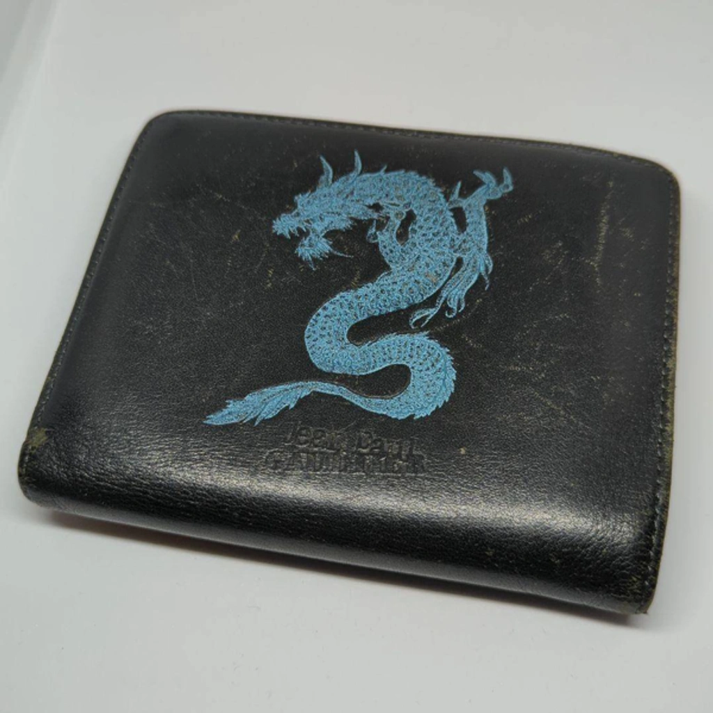 Pre-owned Jean Paul Gaultier Jpg Leather Dragon Wallet In Black