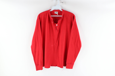 Pre-owned Vintage 90's Streetwear Distressed Long Sleeve Henley Shirt In Red