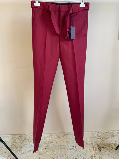 Pre-owned Prada Summer Kid Mohair Belted Trousers In Cerise