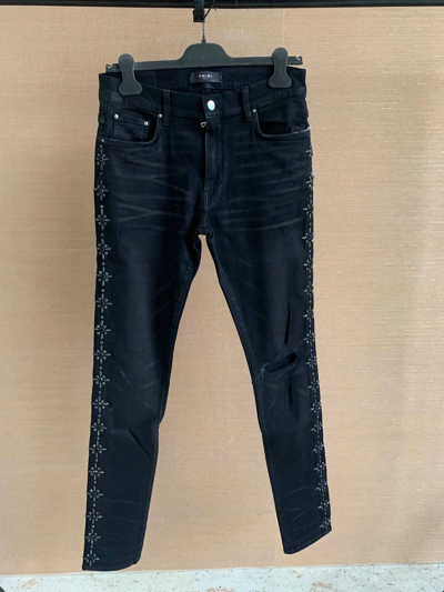 Pre-owned Amiri Kids' Side Studded Broken Jean In Rough Black