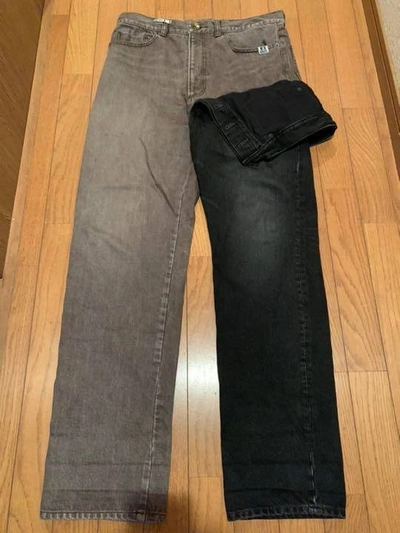 Pre-owned Miharayasuhiro Left Docking Denim Pants Gray / Black In Gray/black