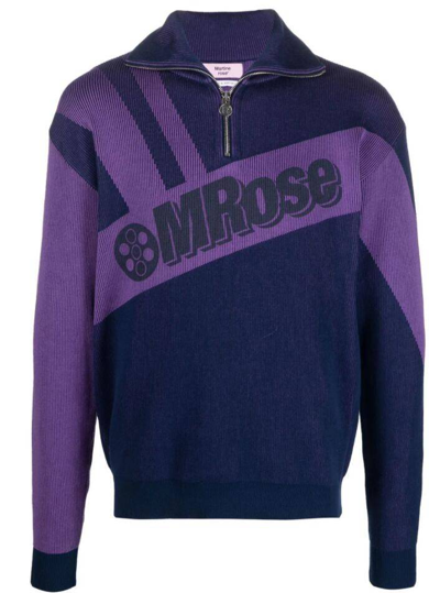 Pre-owned Martine Rose Aw21  Zipped Logo Knit Sweater S In Night Sky