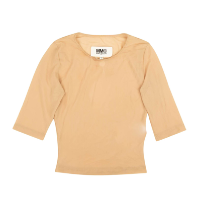 Pre-owned Maison Margiela Mm6 Nude Three Quarter Sleeve Mesh T-shirt Size 0/36