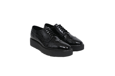 Pre-owned Prada Oxford Wingtip Platform Derby Black Leather - 01049 Shoes