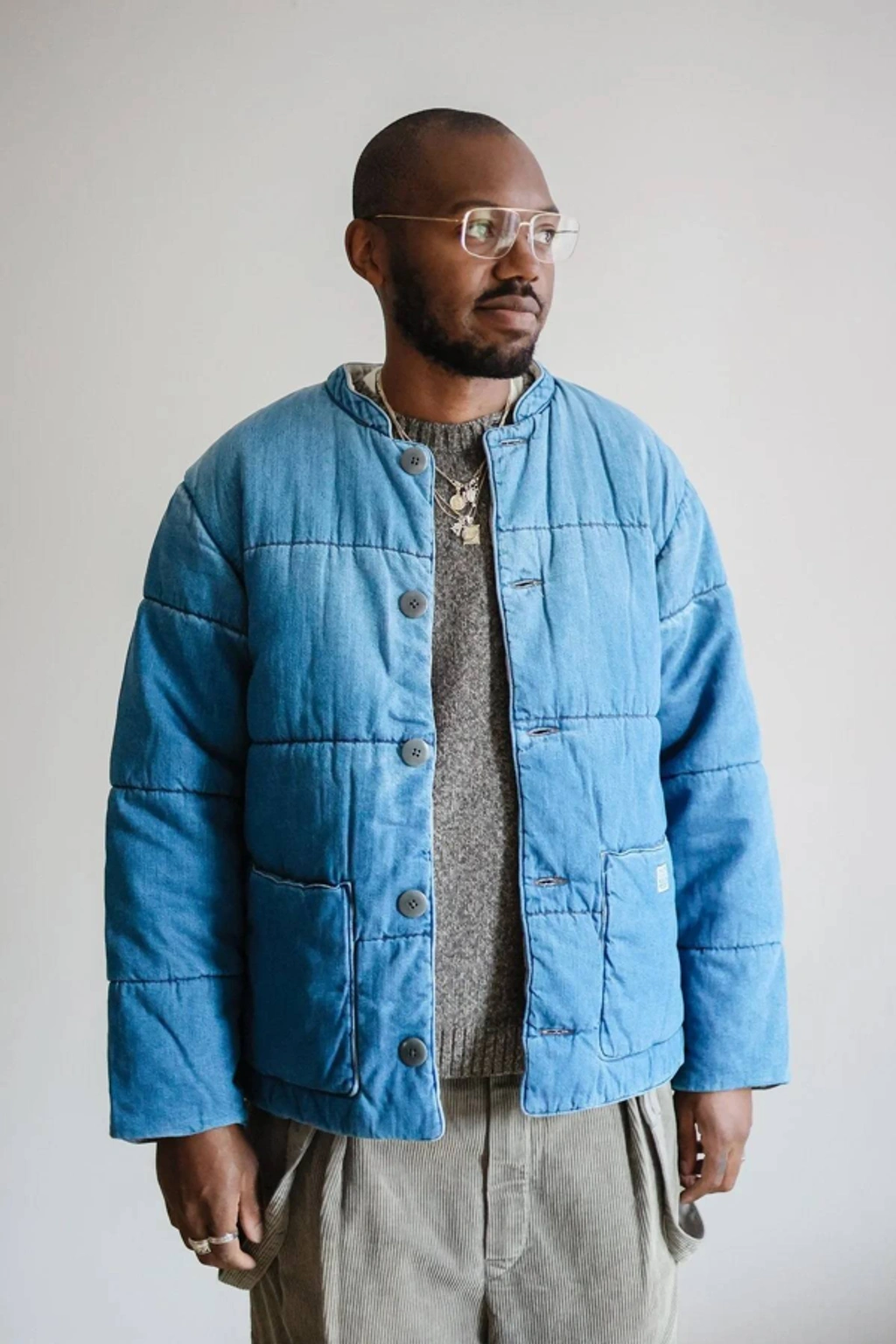 希少 KAPITAL 6oz Denim Quilt SAMU Vest Kapital 6oz Denim Quilt SAMU Vest (Cat Embroidery) - Pro