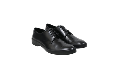 Pre-owned Prada Black Leather Medallion Rubber Sole Derby Oxford - 00670-b Shoes