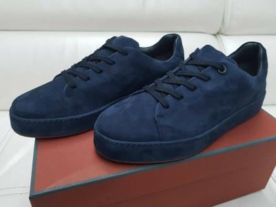 Pre-owned Loro Piana Nuages Blue Suede Sneakers New 43 In White