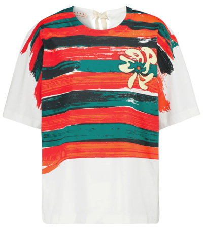 Pre-owned Marni Ss21  Striped Cotton Tshirt 38 In White