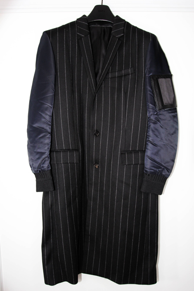 Pre-owned Juun.j Mixed Striped Coat Bomber Jacket 48 In Navy